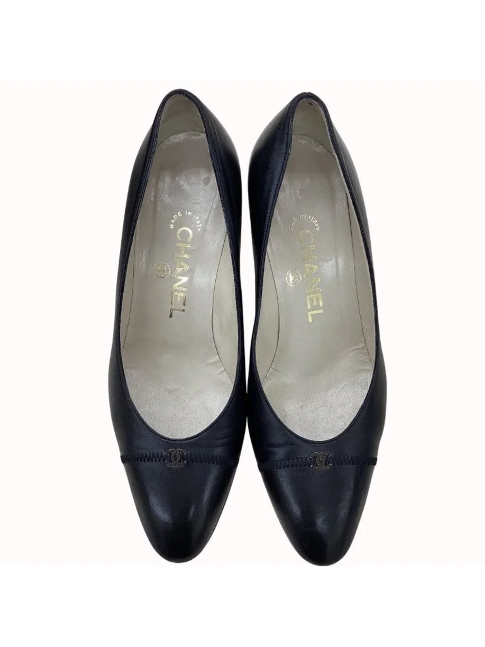 Chanel Pumps CC Logo Leather Black Heel